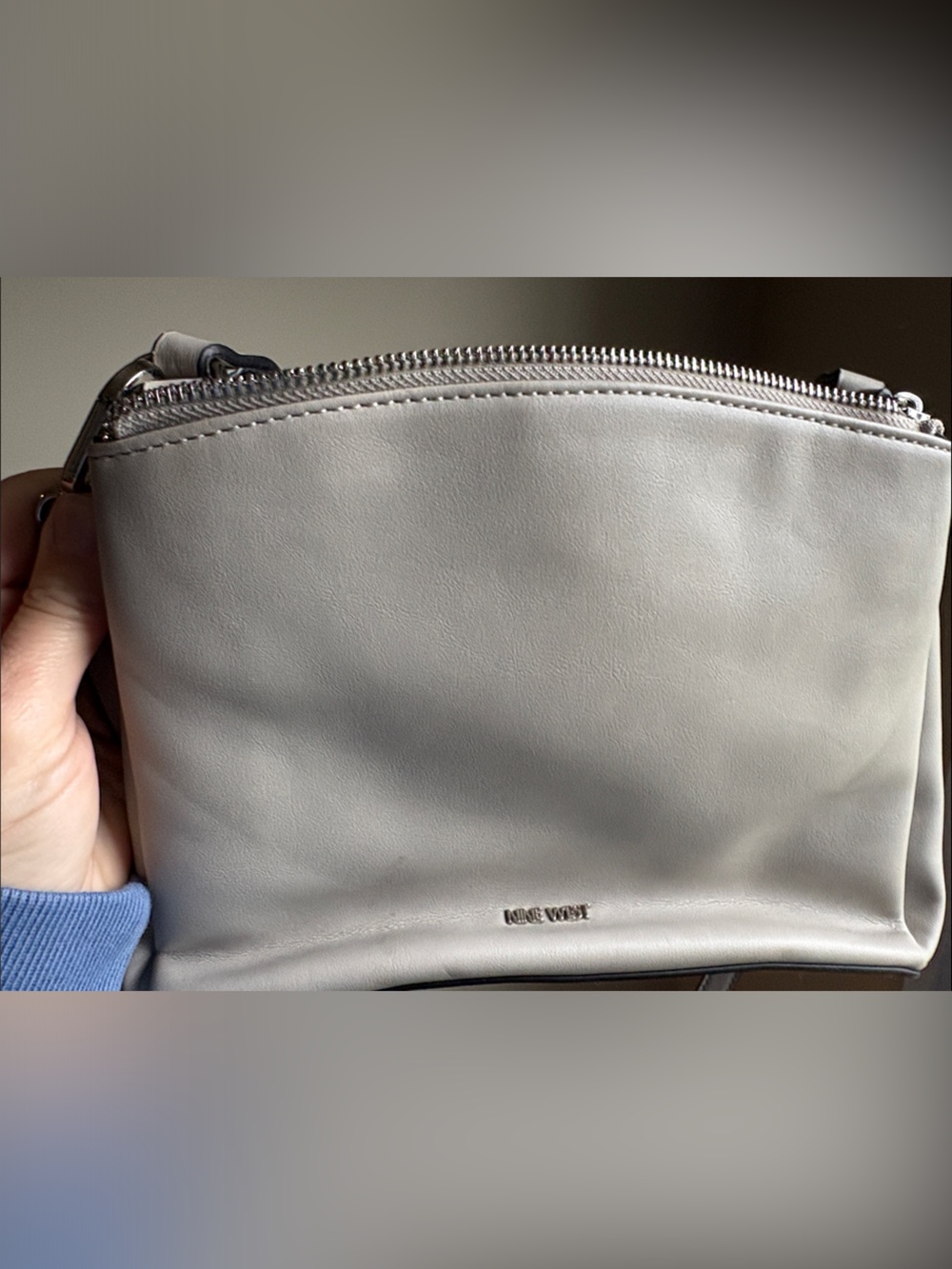 Nine West Light Gray Leather Crossbody Belt Bag